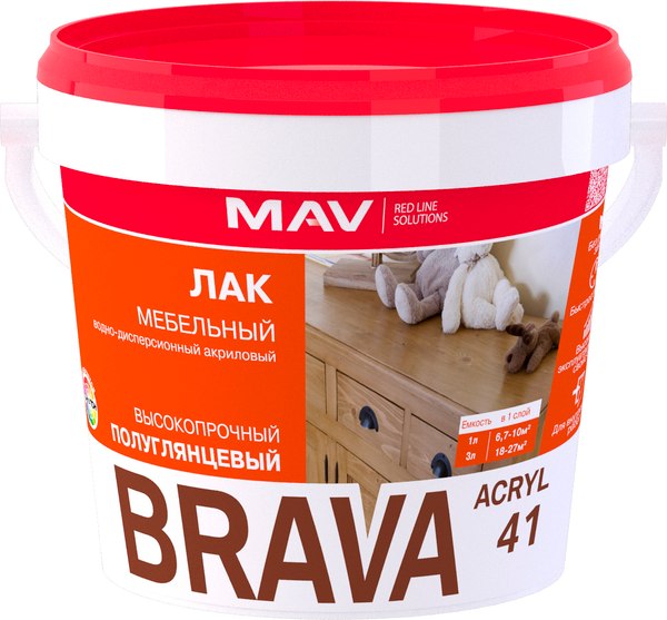 Лак MAV Brava Acryl 41 мебельный ВД-АК-2041 (1л, бесцветный матовый)