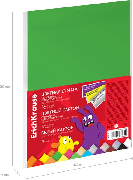Набор цветной бумаги и картона Erich Krause Jolly Friends / 63639 (36л)