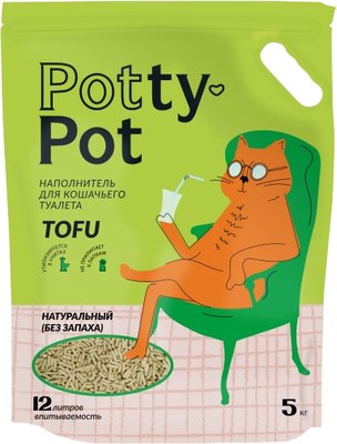 Наполнитель для туалета Potty-Pot Натуральный Тофу без запаха (5кг/12л) - 