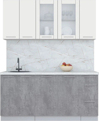 Кухонный гарнитур Интерлиния Мила Пластик 1.7 Б (зефирный/оксид темный/серый каспий) - 