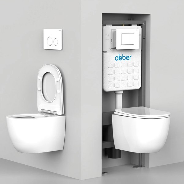 Унитаз подвесной с инсталляцией Abber Bequem AC1100T-AC0105-AC0120MCH (с кнопкой смыва)