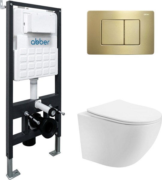 Унитаз подвесной с инсталляцией Abber Bequem AC1100T-AC0105-AC0120MMG (с кнопкой смыва)