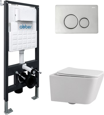 Унитаз подвесной с инсталляцией Abber Rechteck AC1201-AC0105-AC0121 (с кнопкой смыва) - 