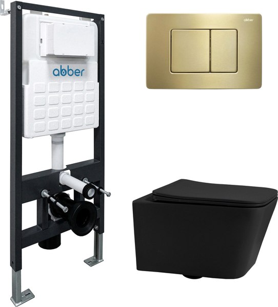 Унитаз подвесной с инсталляцией Abber Rechteck AC1201MB-AC0105-AC0120MMG (с кнопкой смыва)
