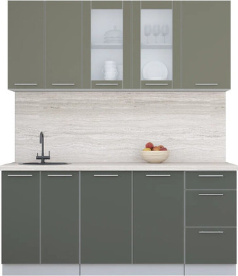 Кухонный гарнитур Интерлиния Мила Пластик 1.8 Б (кварцевый/шторм/травертин серый) - 