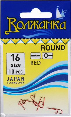 Набор крючков рыболовных Волжанка Round / SWR-100-16 (красный) -