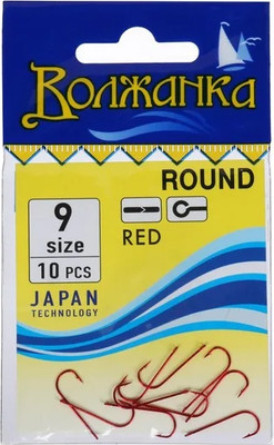 Набор крючков рыболовных Волжанка Round / SWR-100-9 (красный) - 