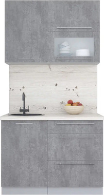 Кухонный гарнитур Интерлиния Мила Пластик 1.1 В (оксид темный/оксид темный/бискайская сосна) -