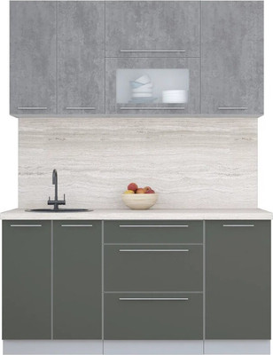 Кухонный гарнитур Интерлиния Мила Пластик 1.6 В (оксид темный/шторм/травертин серый) - 