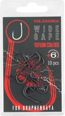 Набор крючков рыболовных Волжанка Wide Gape Teflon / HCVWGT-06 (10шт) -
