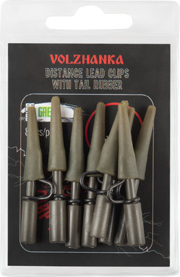 Набор клипс для грузила Волжанка Distance Lead Clips with Tail Rubber / CVDLCTL-GR (8шт, зеленый) - 