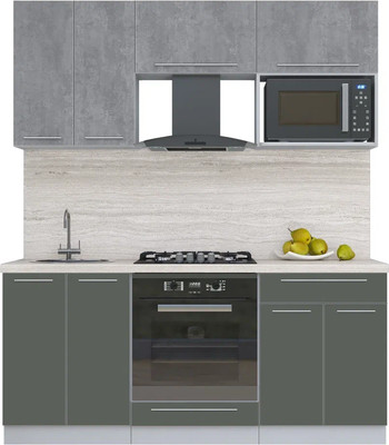 Кухонный гарнитур Интерлиния Мила Пластик 1.8 (оксид темный/шторм/травертин серый) -