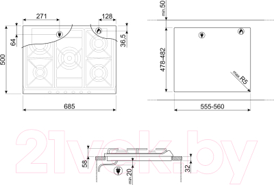 Газовая варочная панель Smeg SR275X2