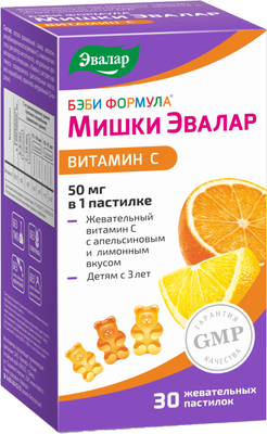Жирные кислоты Эвалар Бэби Формула Мишки витамин С (30 таблеток) - 