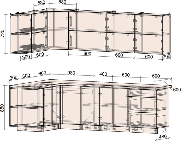 Кухонный гарнитур Интерлиния Мила Матте 1.5x2.6 А (белый/черный/дуб бунратти)