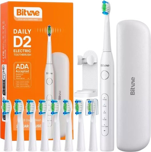 Ультразвуковая зубная щетка Bitvae BV D2 Daily Toothbrush+8 насадок+чехол+крышка+щеткодержатель (белый)