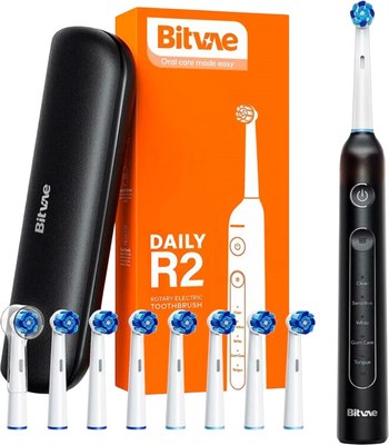 Электрическая зубная щетка Bitvae BV R2 Rotary E-Toothbrush+8 насадок+чехол+крышка (черный) - 
