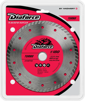 Отрезной диск алмазный Diaforce Turbo 180х22.23х8х2.5мм / 501180 -