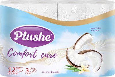 Туалетная бумага Plushe Comfort care Coconut & Vanilla 3сл (12рул) - 