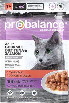 Влажный корм для кошек ProBalance Gourmet Diet с тунцом и лососем в соусе (85г) - 