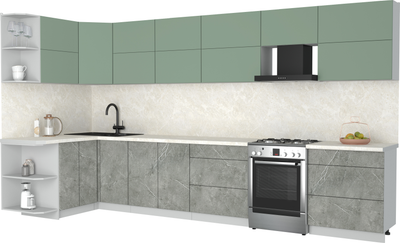 Кухонный гарнитур Интерлиния Мила Матте 1.5x3.8 Б (мята/керамика/опал светлый) - 