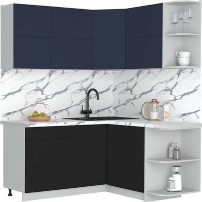 Кухонный гарнитур Интерлиния Мила Матте 1.5x1.7 А PR (индиго/черный/белый гранит) - 