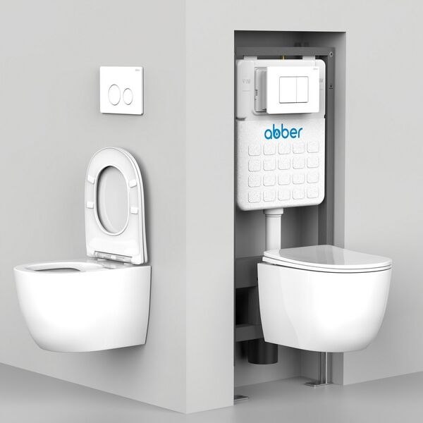 Унитаз подвесной с инсталляцией Abber Bequem AC1100T-AC0105-AC0121MCH (с кнопкой смыва)