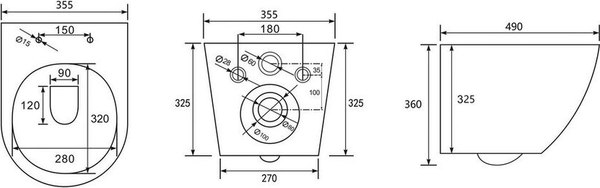 Унитаз подвесной с инсталляцией Abber Bequem AC1100T-AC0105-AC0121MCH (с кнопкой смыва)
