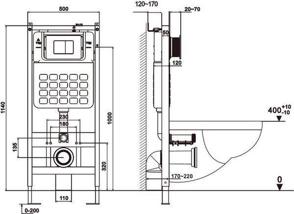 Унитаз подвесной с инсталляцией Abber Bequem AC1100T-AC0105-AC0121MCH (с кнопкой смыва)
