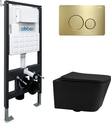 Унитаз подвесной с инсталляцией Abber Rechteck AC1201MB-AC0105-AC0121MMG (с кнопкой смыва) - 