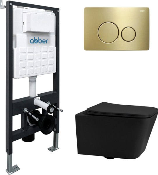 Унитаз подвесной с инсталляцией Abber Rechteck AC1201MB-AC0105-AC0121MMG (с кнопкой смыва)