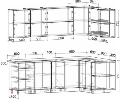 Кухонный гарнитур Интерлиния Мила Матте 1.5x2.4 А PR (мята/керамика/опал светлый)