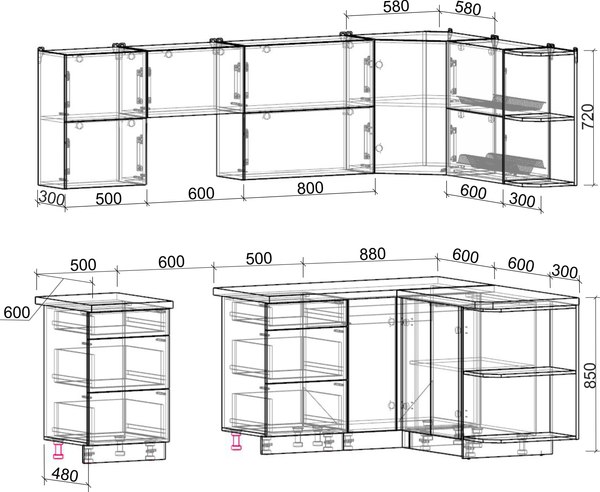 Кухонный гарнитур Интерлиния Мила Матте 1.5x2.5 Б PR (луна/дуб вотан/опал светлый)
