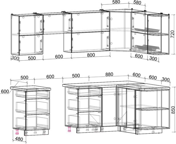 Кухонный гарнитур Интерлиния Мила Матте 1.5x2.5 Б PR (мята/керамика/опал светлый)