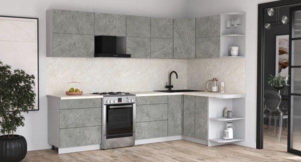 Кухонный гарнитур Интерлиния Мила Матте 1.5x2.9 Б PR (керамика/керамика/опал светлый)