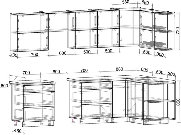 Кухонный гарнитур Интерлиния Мила Матте 1.5x2.9 Б PR (керамика/керамика/опал светлый)