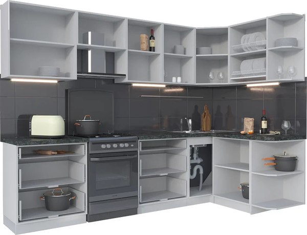 Кухонный гарнитур Интерлиния Мила Матте 1.5x2.9 Б PR (керамика/керамика/опал светлый)