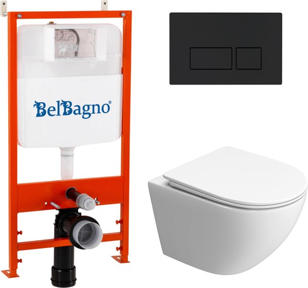 Унитаз подвесной с инсталляцией BelBagno Uno-Tor BB5177CH-TOR/SC/BB026/BB044NERO