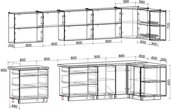 Кухонный гарнитур Интерлиния Мила Матте 1.5x3.6 Б PR (керамика/керамика/опал светлый)