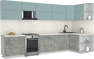 Кухонный гарнитур Интерлиния Мила Матте 1.5x3.6 Б PR (океан/керамика/опал светлый) - 