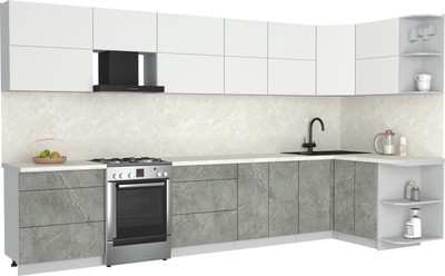 Кухонный гарнитур Интерлиния Мила Матте 1.5x3.7 Б PR (белый/керамика/опал светлый) - 