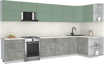 Кухонный гарнитур Интерлиния Мила Матте 1.5x3.7 Б PR (мята/керамика/опал светлый) - 
