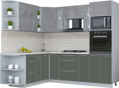 Кухонный гарнитур Интерлиния Мила Пластик 1.88x2.4 LV (оксид темный/шторм/травертин серый) - 