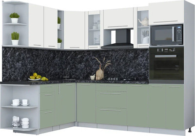 Кухонный гарнитур Интерлиния Мила Пластик 1.88x2.6 LV (зефирный/полынь/кастилло темный) - 