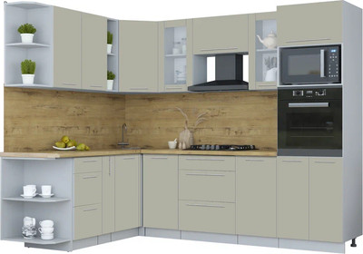 Кухонный гарнитур Интерлиния Мила Пластик 1.88x2.6 LV (латте/латте/дуб бунратти) - 