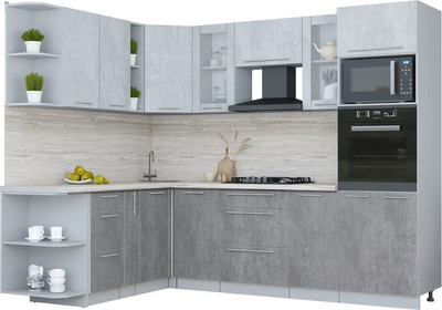 Кухонный гарнитур Интерлиния Мила Пластик 1.88x2.6 LV (оксид светлый/оксид темный/травертин серый) - 