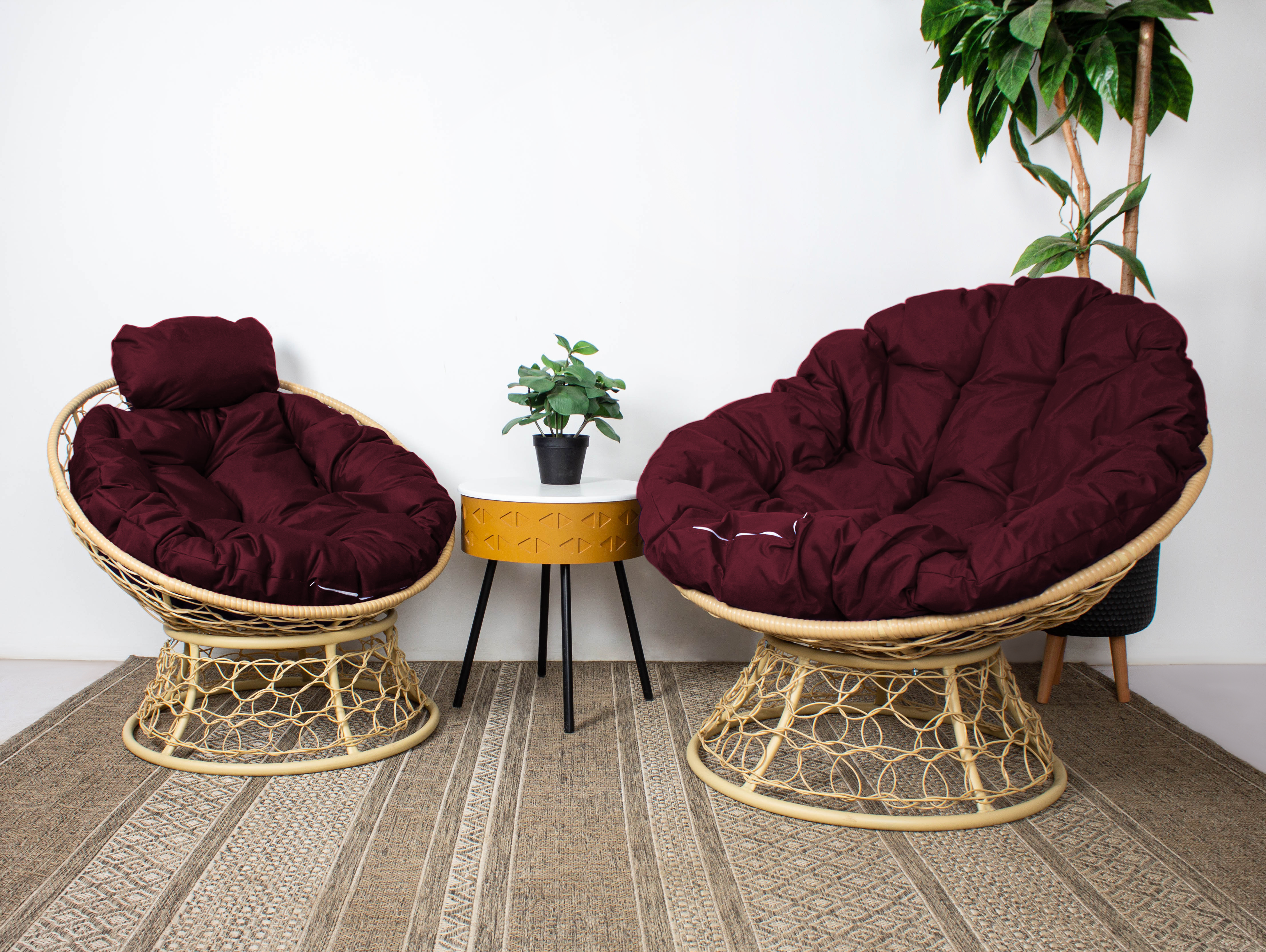 Кресло садовое M-Group Папасан мини / 12890502 (бежевый ротанг/бордовая подушка) — фото 4