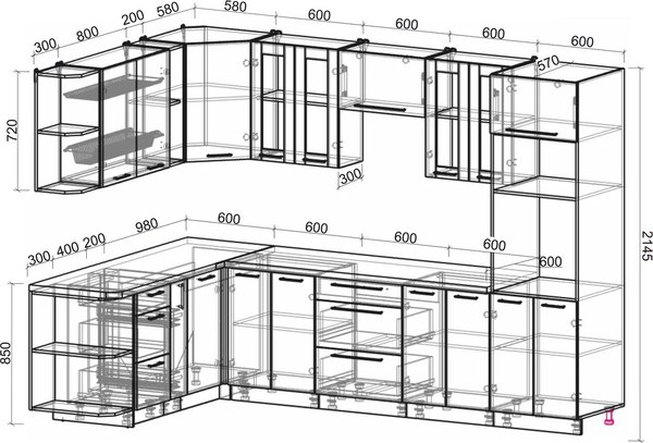 Купить Кухонный гарнитур Интерлиния Мила Пластик 1.88x3.0 LV в Бобруйске