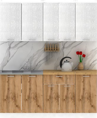 Кухонный гарнитур Eligard Lion 1.8 (белый структурный/дуб натуральный/дуб бунратти) - 
