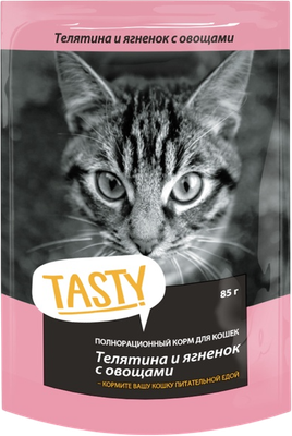 

Влажный корм для кошек, с телятиной, ягненком и овощами в желе